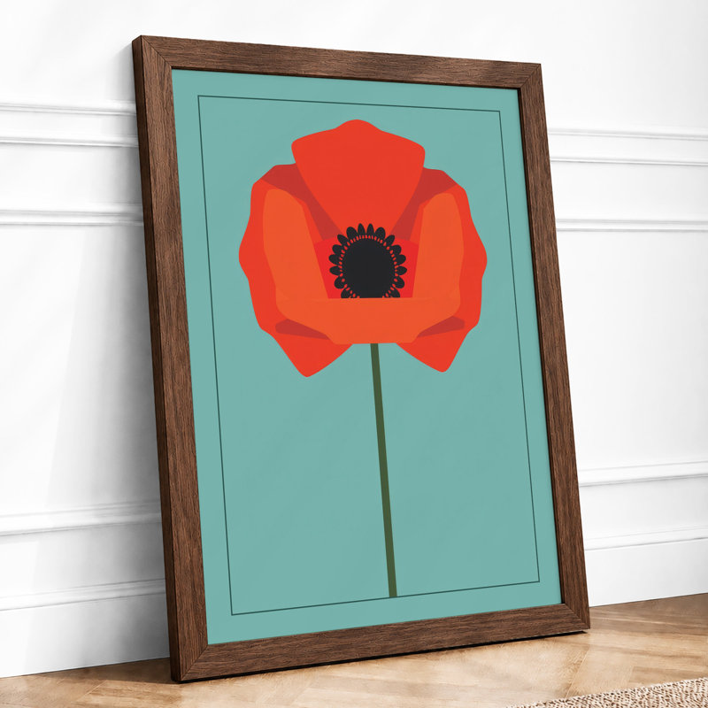 Solitary Poppy Botanical - Framed Print, Walnut, A1 - 84.1 x 59.4 cm