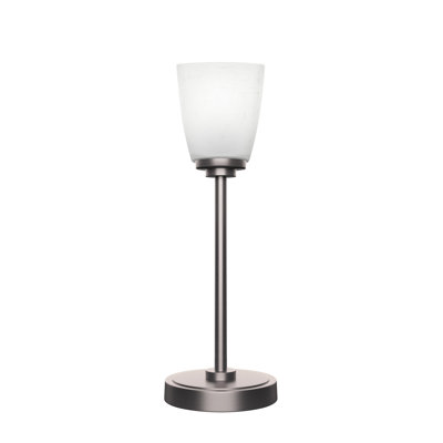 Lampe d'appoint Aneka montrée avec une finition laiton nouvel âge et un verre carré en mousseline de 4,5 po