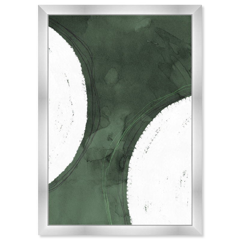 "Green Moon" by Oliver Gal Abstract Floater Framed Canvas Painting Print , 56" H x 38" W x 0.5" D, Silver