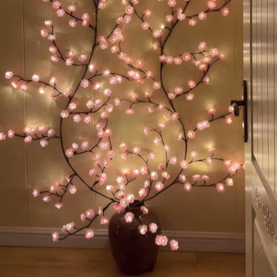 Luminaire à DEL cerisier en fleurs, 6,2 pi, 96 lumières DEL branchées avec télécommande, 8 modes d'éclairage et minuterie, décoration à fleur rose alimentée par USB pour le salon de Noël