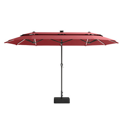 156'' X 78''Rectangular Lighted Market Umbrella With Base & 16 Color Changing Light,2-Tier Double-Sided Outdoor Market Rectangle Umbrella