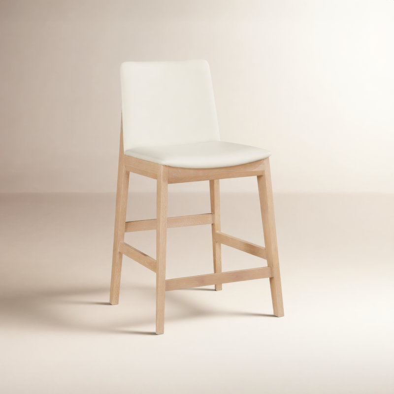 Deco Counter Stool White PVC, Oak, Counter Stool (26” Seat Height)