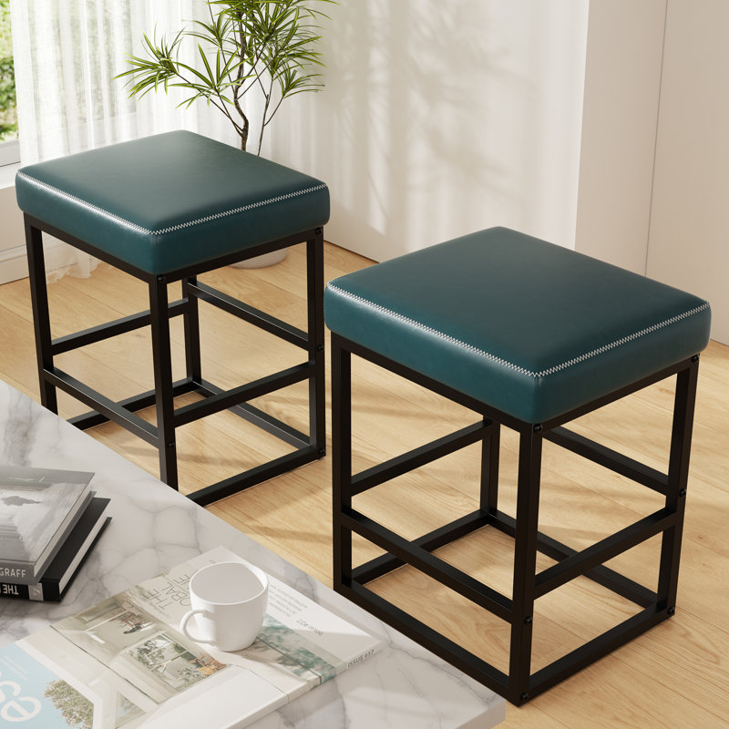 Modern Edge, Cozy Feel: Faux Leather Upholstered Counter Bar Stools for Every Home, Dark Blue