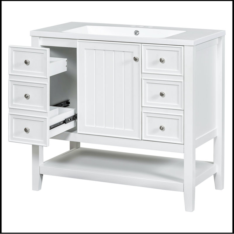 Ensemble de meuble-lavabo simple 36,00 avec comptoir Santasha, Blanc