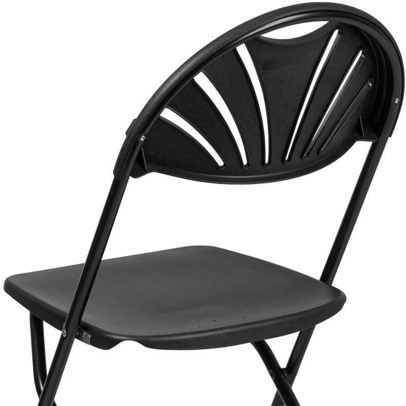 Plastic Fan Back Folding Chair, Black