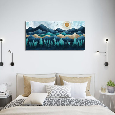 Forêt bleue, art mural sur toile, photos de paysages de pin abstraits, œuvres d'art de style nordique, grandes décorations murales pour salon, bureau à domicile, 20 po x 40 po