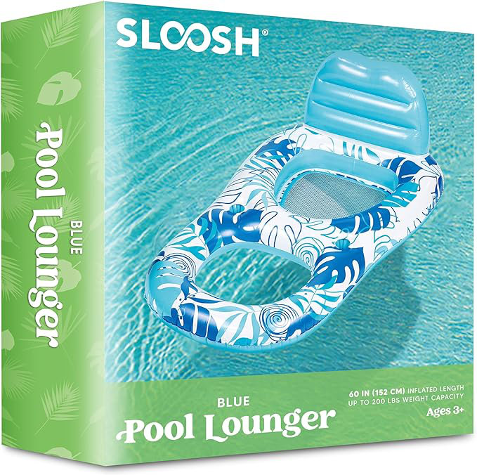 Inflatable Pool Floats Lounger with Cup Holders Foot Rest, Blue/White