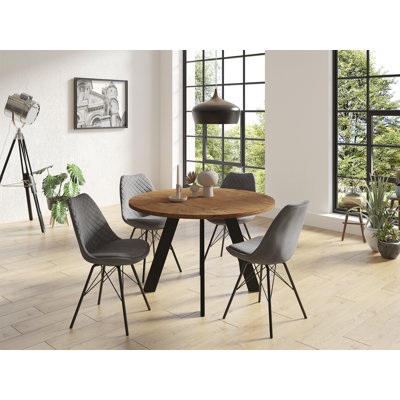 Solt Acacia Round Solid Wood Top Metal Base Dining Table