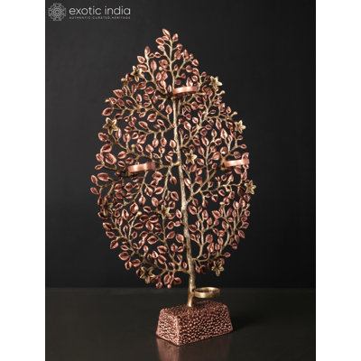 Porte-bougie 19 po Tree of Life - Laiton fabriqué à la main avec placage or rose 24 carats - Centre de table 4 lumières