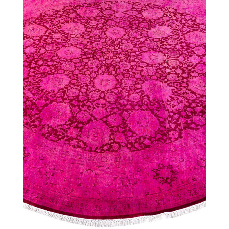 Tapis unique noué à la main rose de 8 pi 1 po x 8 pi 1 po Fine Vibrance