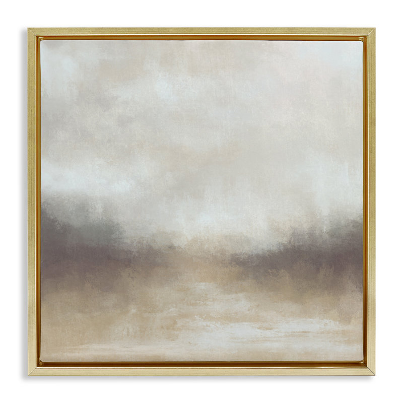 «Foggy Beige Landscape», art mural sur toile flottante par J: L Design, Cadre flottant métallique doré, H 18 po x l 18 po