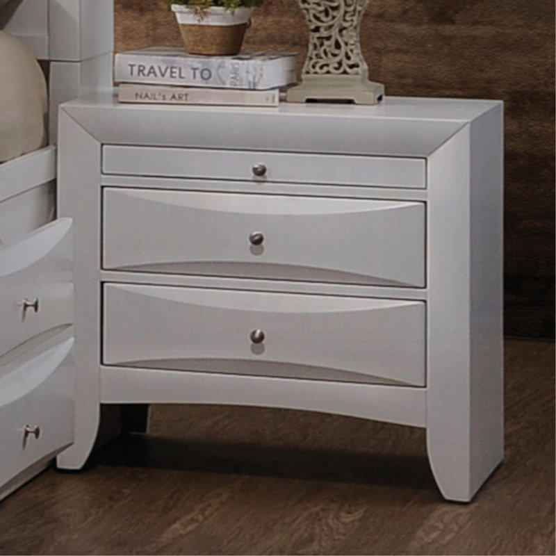 Table de chevet en bois avec 2 tiroirs et 1 plateau, blanc, Blanc