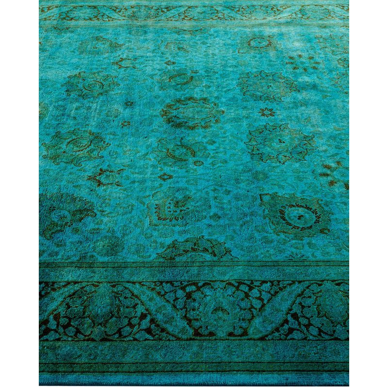 Tapis bleu noué à la main de conception unique Chimel