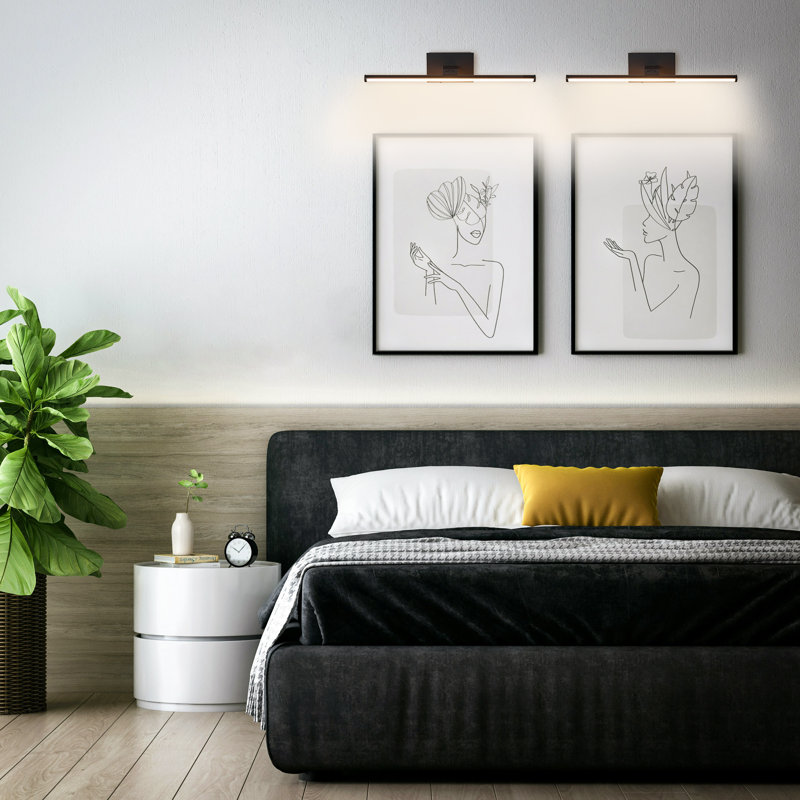 16" 1-Light LED Picture Light with Remote Control, Battery Powered Wall Mount Light with Adjustable Arm, Matte Black