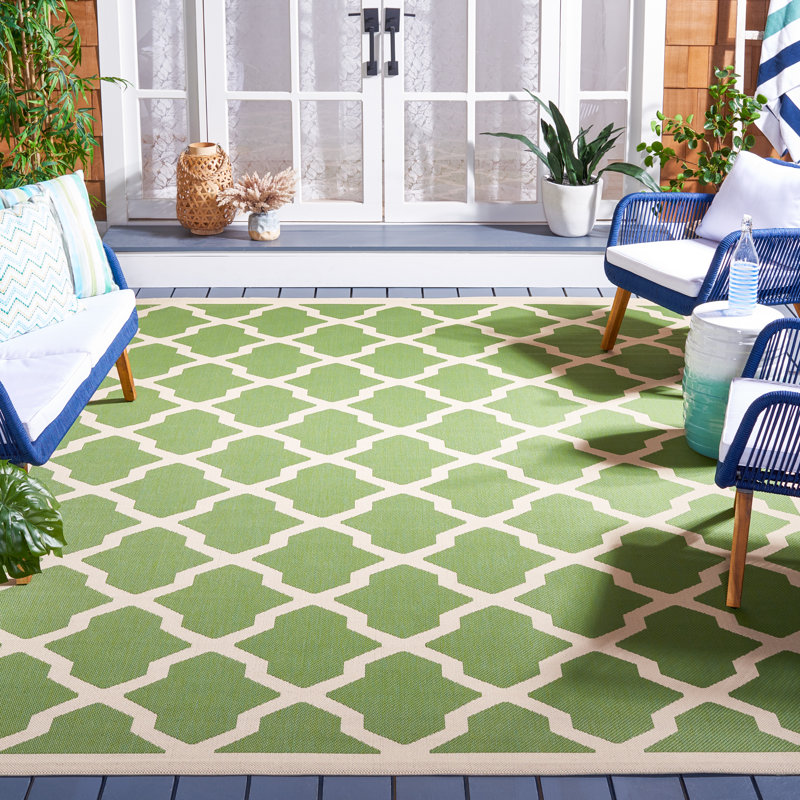 Bordeaux Geometric Green/Blue Indoor/Outdoor Area Rug, Rectangle 9' x 12'