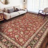 Hand Knotted Wool Area Rug in Red And Navy