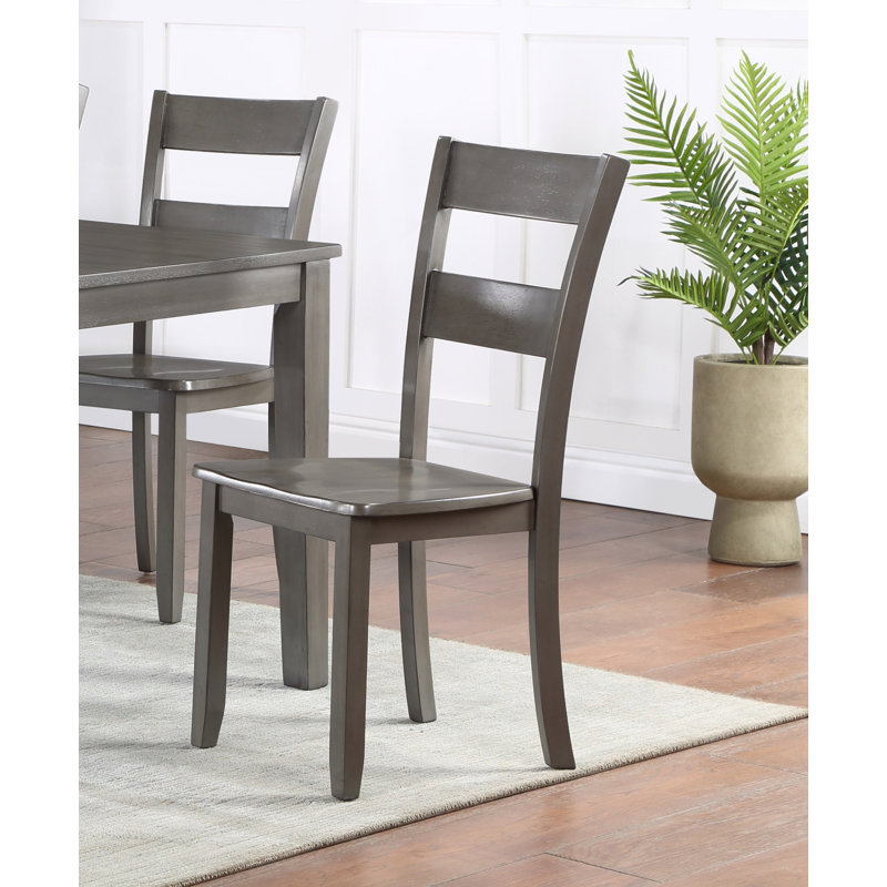 Transitional 7Pc Dining Set Rectangular Table Wood Base Ladder Back Chairs Grey Finish Wooden Dining Room Furniture