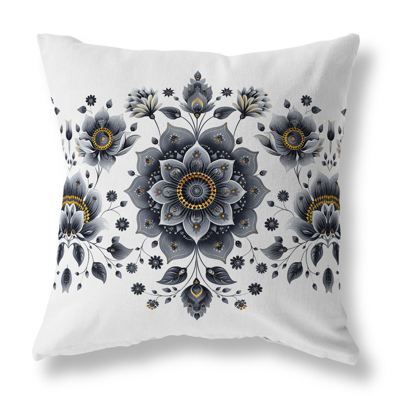 Coussin décoratif intérieur / extérieur Frosted Florals, H 20 po x l 20 po, Blanc / Gris