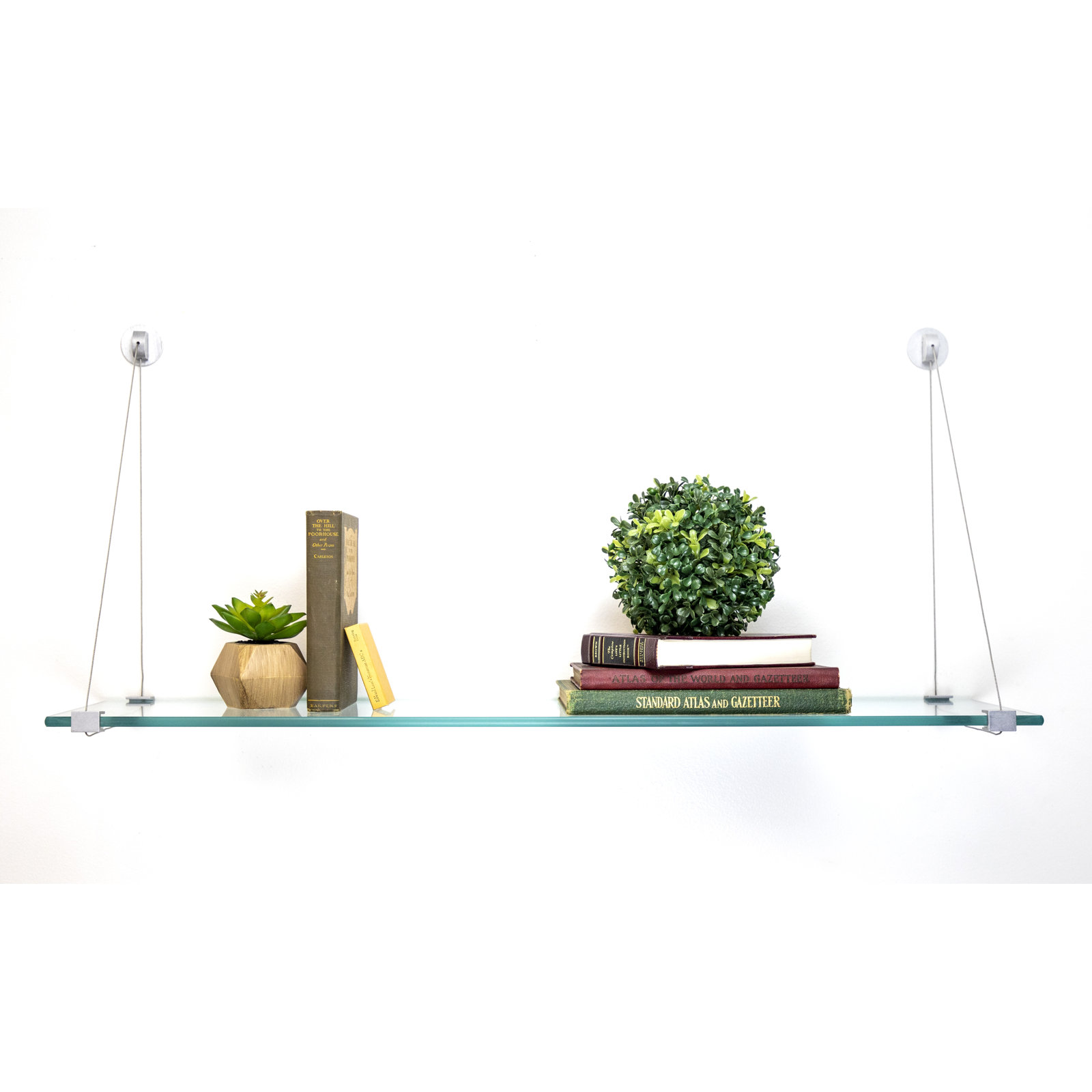 Earlham Tempered Glass Wall-Mounted Bracket Shelf, Chrome, 16" H x 36" W x 8.5" D