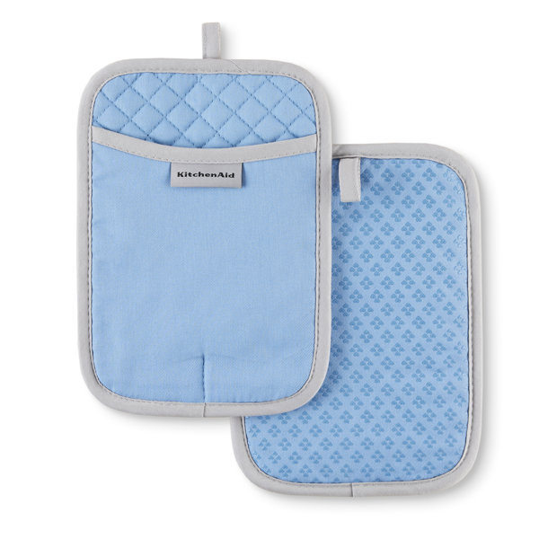 KitchenAid Asteroid Pot Holder 2-Pack - 7x10 Inches, Heat Resistant Cotton With Silicone Grips, Mineral Water Color, Machine Washable