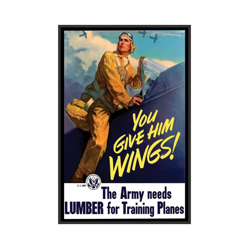 « wwii affiche of a pilot getting into his », affiche rétro sur toile, H 26 po x l 18 po x P 1,5 po, Toile avec cadre noir