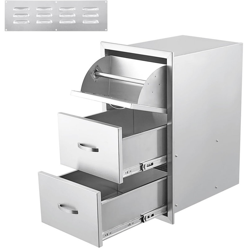 Tiroirs de cuisine en acier inoxydable à 3 niveaux, rangement pour barbecue résistant aux intempéries, îlot de barbecue