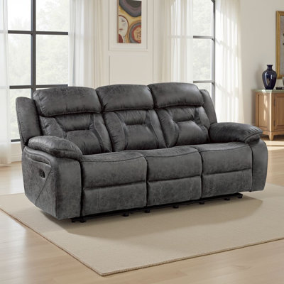 Canapé inclinable manuel Mady, capitonné, polyester gris foncé 85 pouces