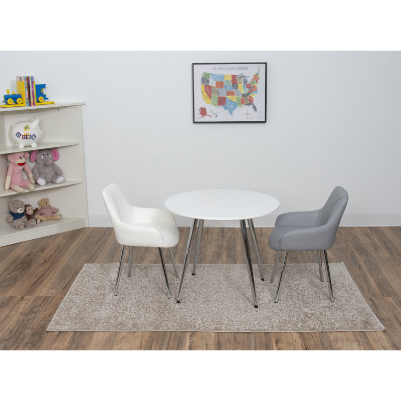 Paz Kids 3 Piece and Chair Set, White/Gray