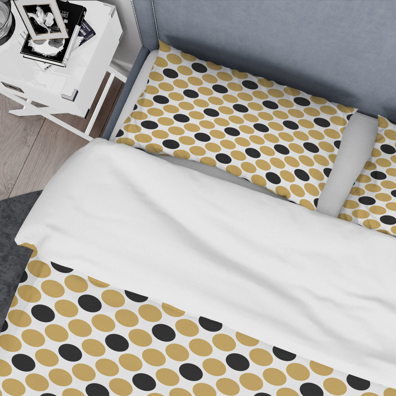 Golden Polka Dot - Ensemble de housse de couette abstrait Glam - Microfibre de polyester