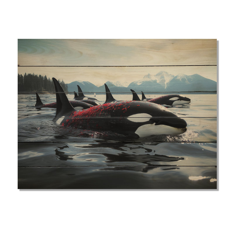 Orques majestueux noirs et rouges sur bois, impression sur bois, H 24 po x l 32 po x P 0,78 po