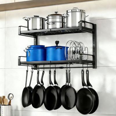 2 Tier 19"- 30" Expandable Hanging Pot Rack with 10 Hooks