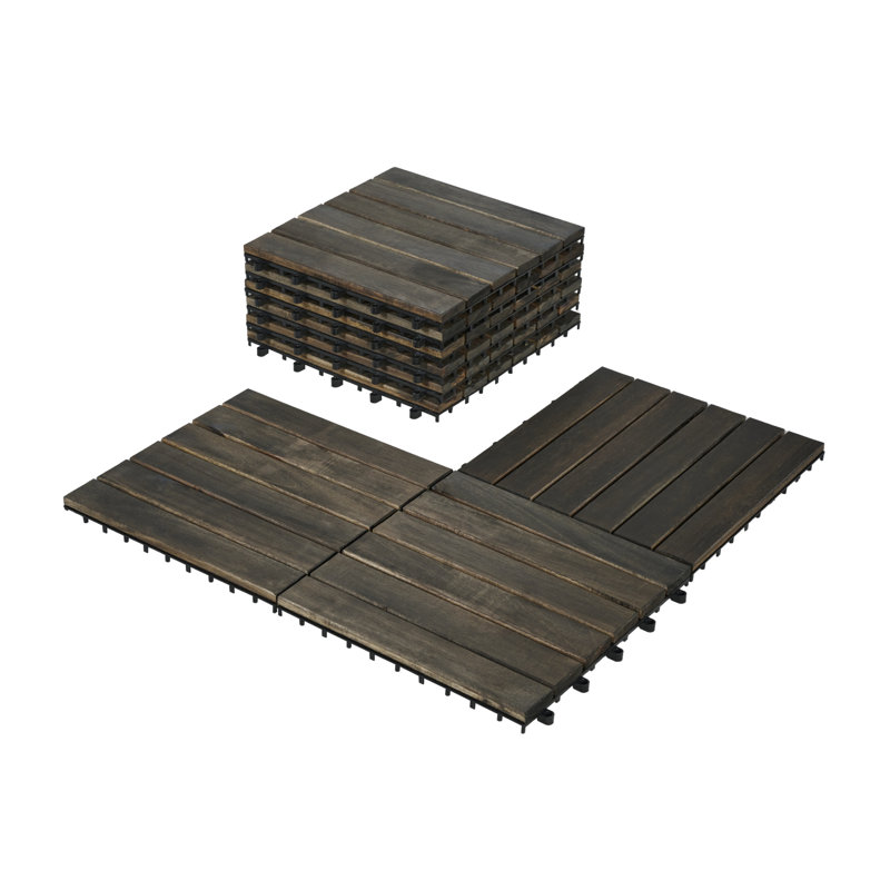 10 tuiles de terrasse à motif à rayures imbriquées, plancher carré en bois franc d'acacia 12 po x 12 po pour terrasse, banc, bord de piscine, ...