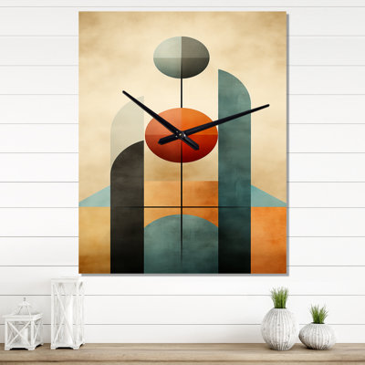 Horloge murale rétro géométrique circulaire orange et bleue III