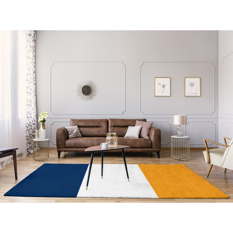Tapis à rayures marine/doré, Rectangle 9 pi x 12 pi