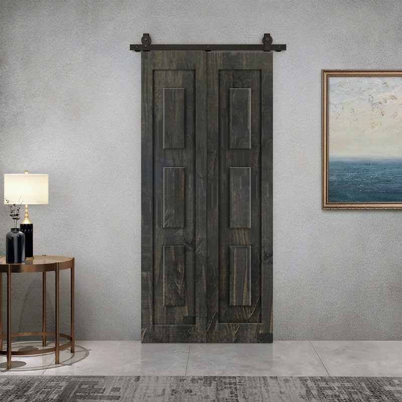 Ensemble de quincaillerie pour porte de grange coulissante en bois de pin 3 panneaux, Noir anthracite, 38 po x 84 po
