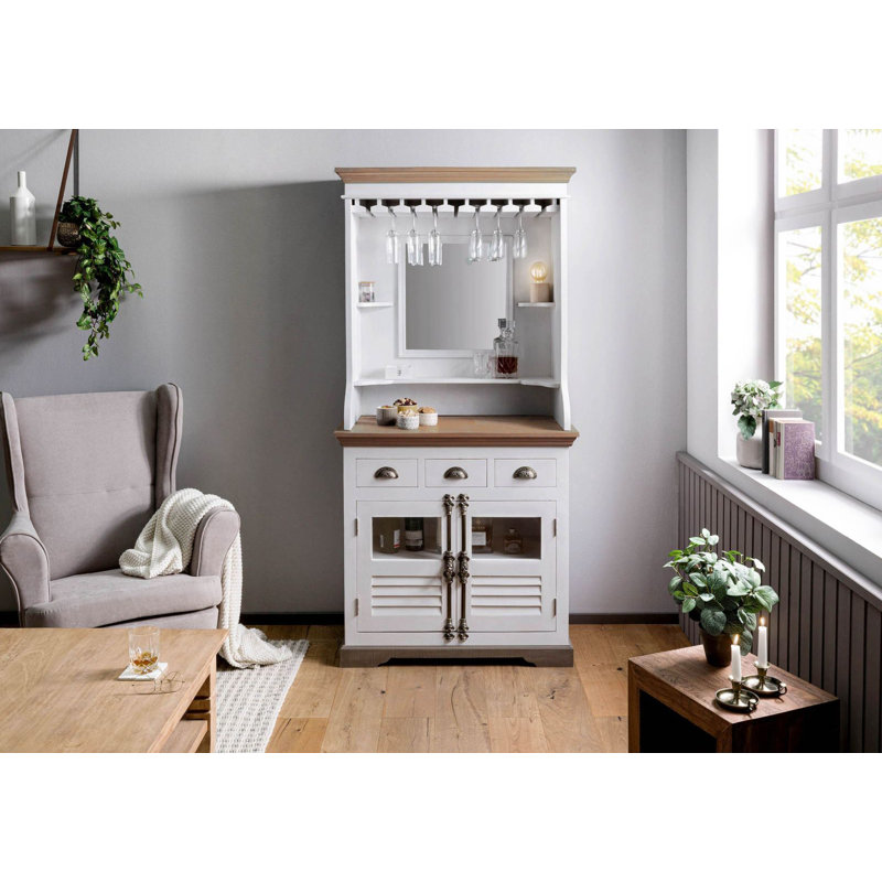 Toulouse 98cm Solid Wood Bar Cabinet, Lacquered White