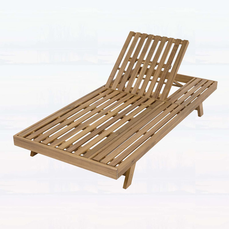 Wood Lounge Chair with Adjustable Backrest and Flat Storage Surface,Uncushioned,Ideal for Backyard,Pool,Garden,Patio