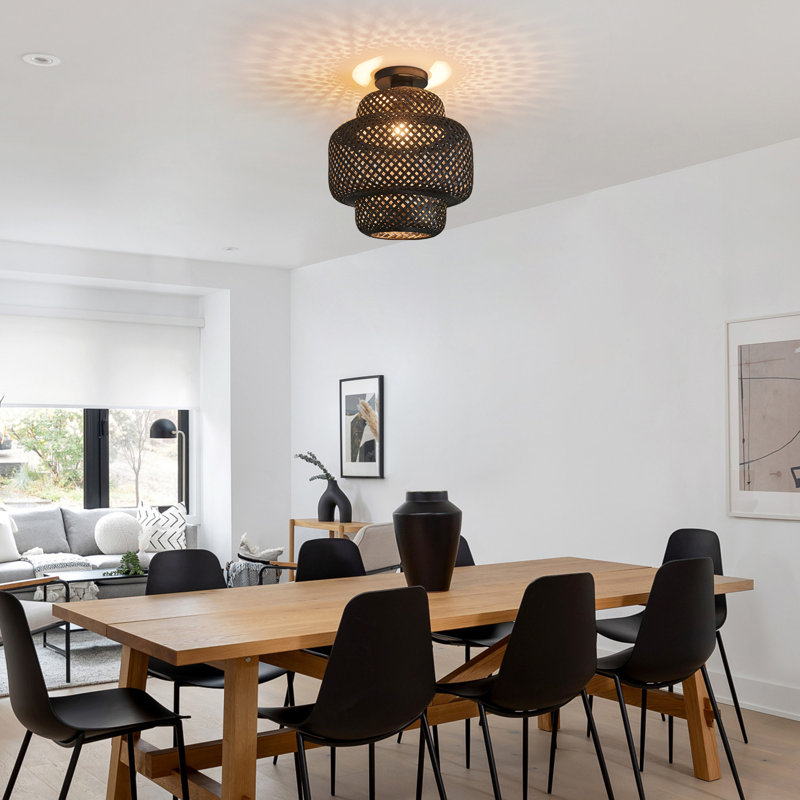 Eilean Hand-Woven Rattan Semi Flush Mount Ceiling Light, Boho Light Fixtures Ceiling Mount, Bamboo Light Fixture With Basket LampShade, Natural Rattan Light Fixtures Boho Chandelier for Farmhouse Bedroom