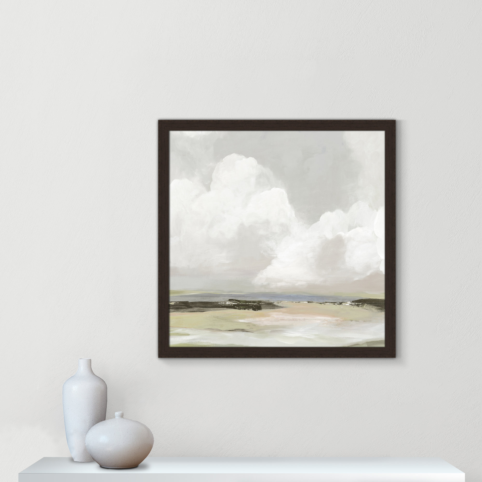 Soft Clouds - Picture Frame Painting Print, Walnut Framed, 28.5" H x 28.5" W x 1.12" D