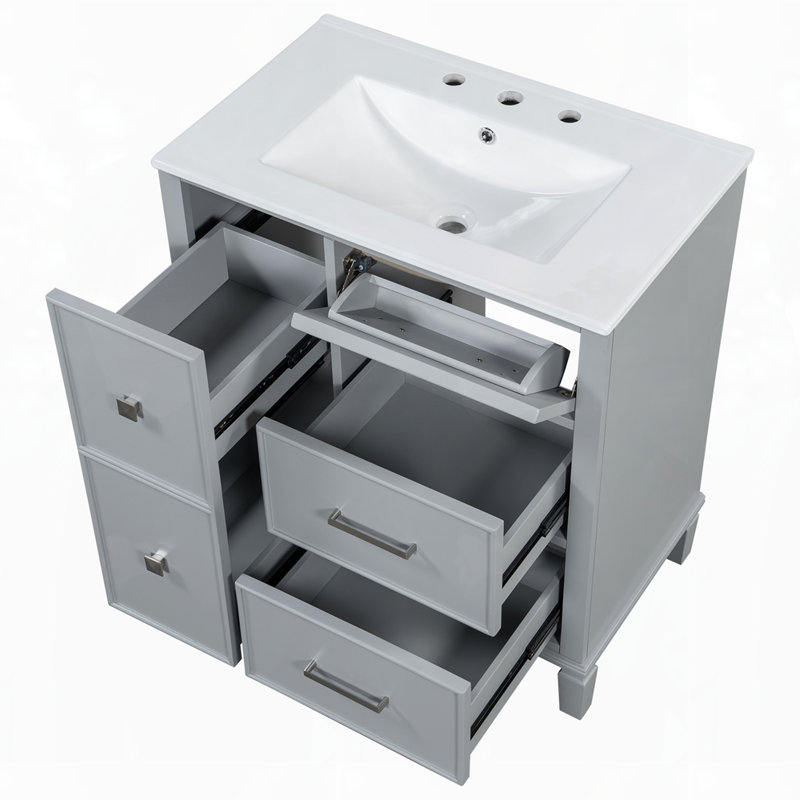 MDF Vanity Cabinet with Solid Wood Legs, Gray