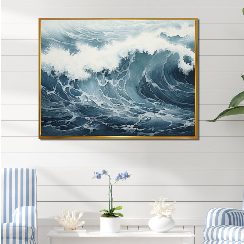 Minimalisme océan tempête I sur toile, Cadre flottant doré, H 12 po x l 20 po x P 1 po
