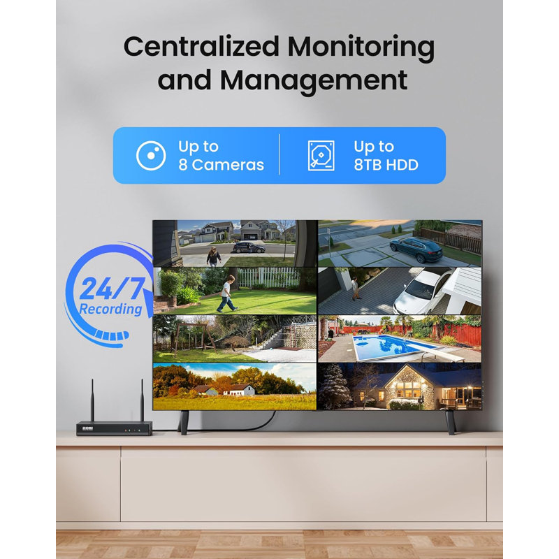 8CH 3MP WiFi Security Camera System with 2TB HDD, 8 Outdoor Spotlight Camera, 2-Way Audio