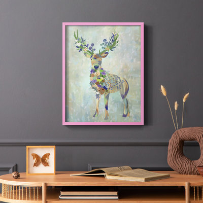Fantastic Florals Deer, reproduction encadrée complète - bois massif