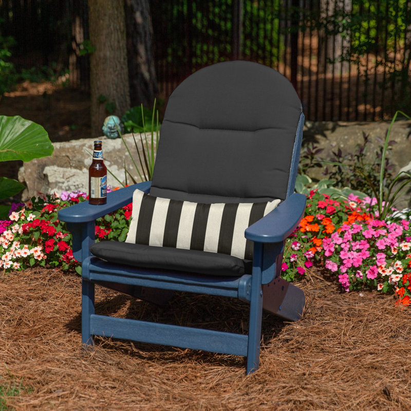 Casual Cushion Outdoor Adirondack Chair Cushion, Sunbrella Fade & Water Resistant for Adirondack Lawn & Patio Chairs, 20.5"W x 18"D, 2" thick; Back 20.5"W x 31"H, 2" thick, Reversible, Canvas Black