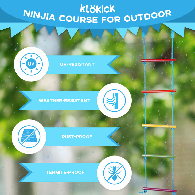 KloKick 50FT Ninja Warrior Obstacle Course Kit with 8 Pieces Accessories