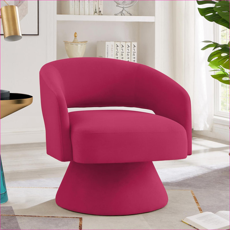 Fauteuil d'appoint pivotant à 360 degrés pour adultes, fauteuil rembourré en velours à dossier ouvert confortable pour chambre à coucher, rose