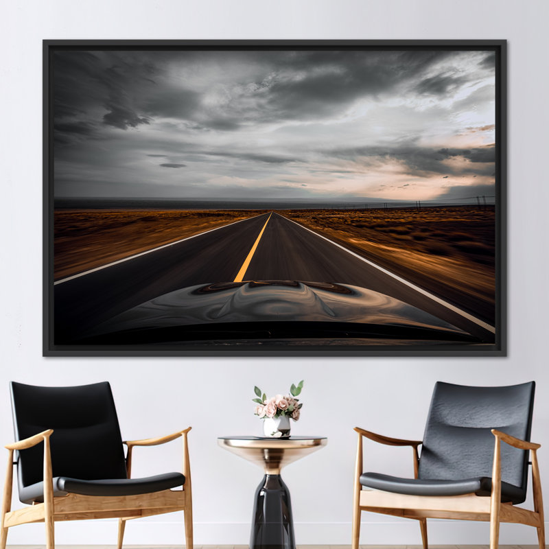 Art mural sur toile Asphalt Road Landscape - Vibrant Roadtrip Scenic View, H 18 po x l 26 po, Noir