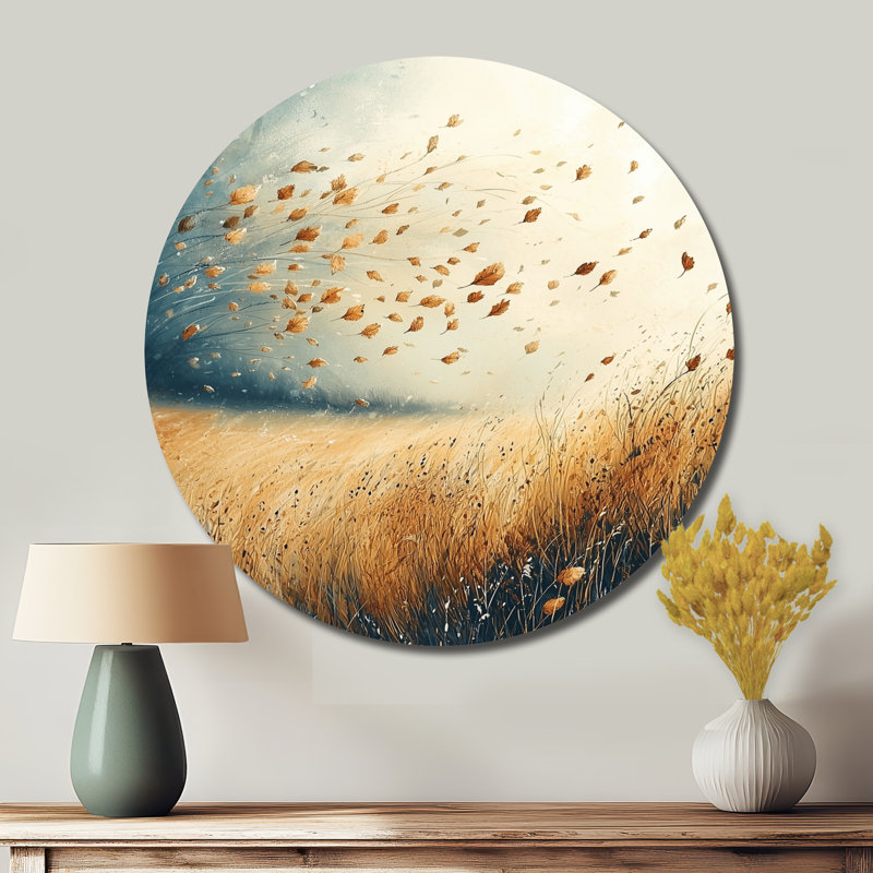Johncarros - prairie ronde, impression sur métal orange traditionnel, H 16 po x l 16 po