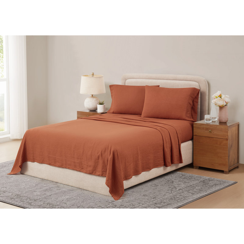 Nena Aybar Linen Sheet Set, Orange, Full / Queen