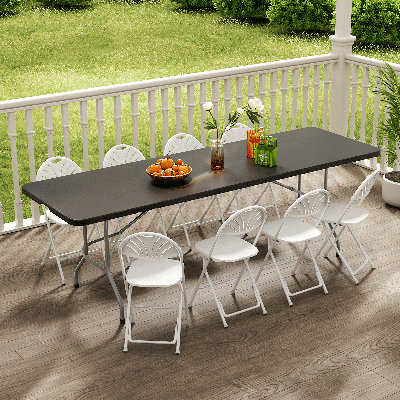 8Ft Heavy Duty Folding Table, Indoor Outdoor Portable Plastic Picnic Desk with Steel Legs and Handle